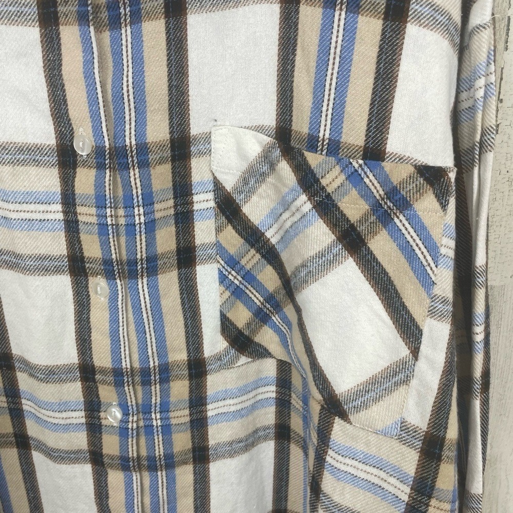 ASOS Curve Oversized Mini Shirt Dress sz 16 NWT Cream Plaid Flannel Long Sleeve - Picture 6 of 9